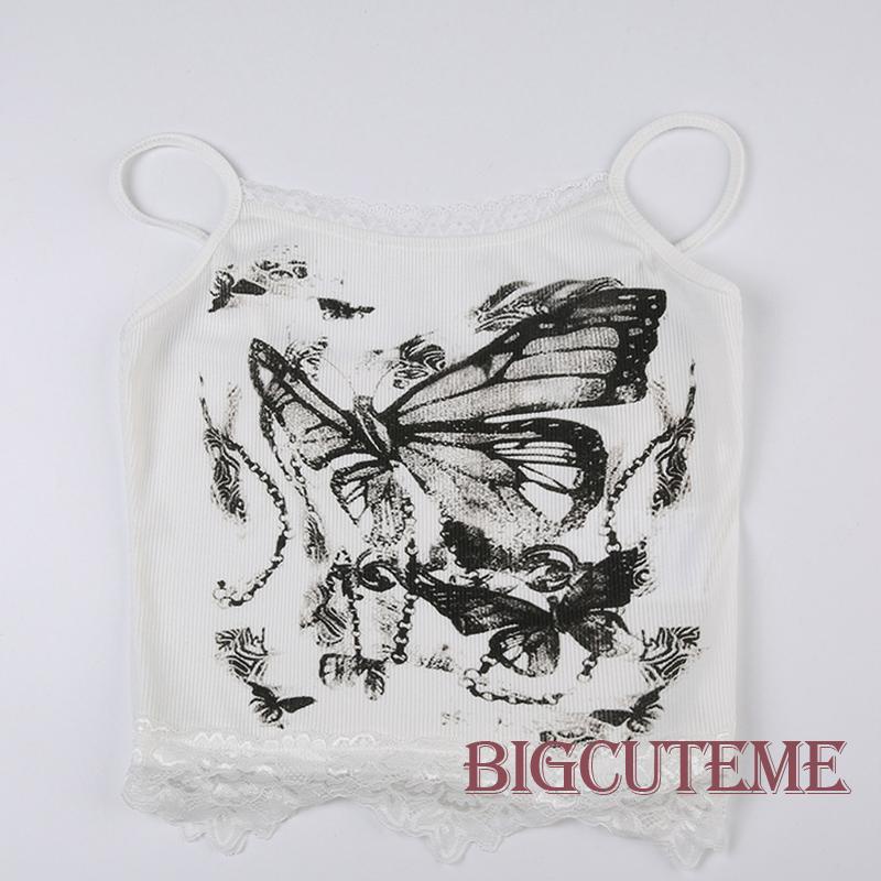 Áo Croptop Sát Nách In Họa Tiết Bướm Dễ Thương Thời Trang Mùa Hè Cho Nữ