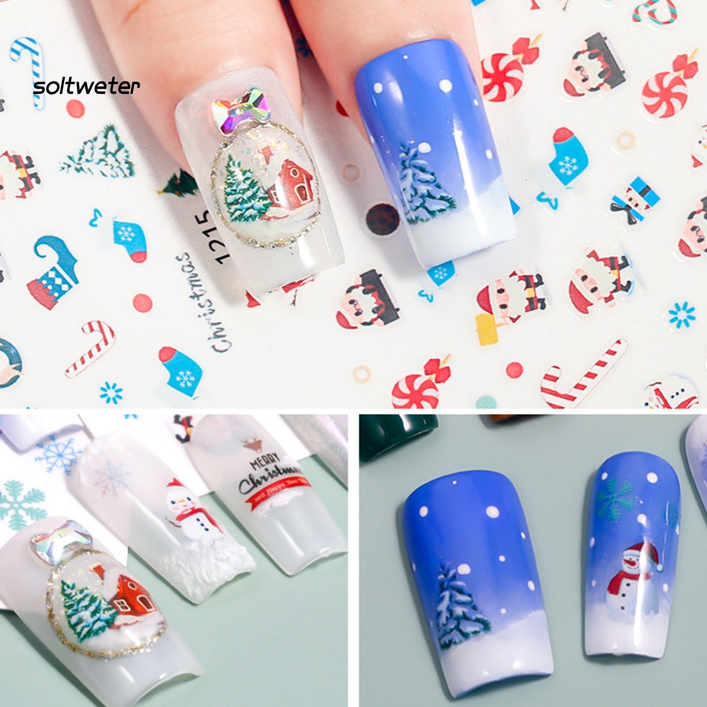 Miếng Dán Trang Trí Móng Tay 3D Siêu Mỏng In Họa Tiết Giáng Sinh Dễ Thương Dành Cho Nữ