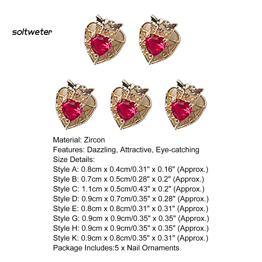 Bộ 5 Phụ Kiện Đá Zircon 3D Tự Trang Trí Móng Tay Nghệ Thuật Cho Nữ