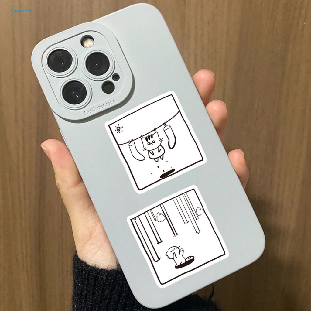 Bộ 60 Miếng Dán Hình Mèo Trắng Đen Tự Dính Không Phai Màu Có Thể Tháo Gỡ Dùng Trang Trí Điện Thoại