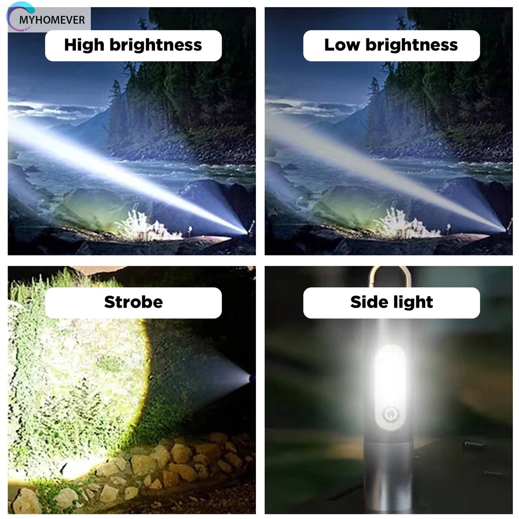 Móc Khóa Đèn Pin Mini 4 Chế Độ 1200mAh Chống Nước Kèm Chụp Đèn