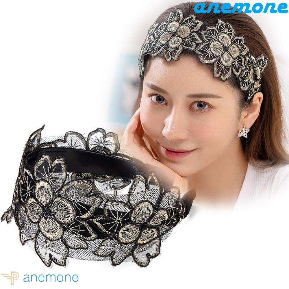 ANEMONE Băng Đô Cài Tóc Bản Rộng Không Trượt Thêu Hoa Phong Cách Vintage