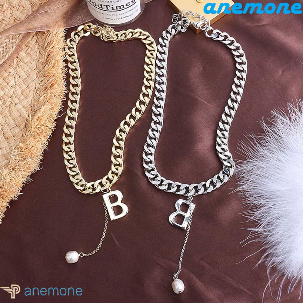ANEMONE Dây Chuyền Dạng Chuỗi Tua Rua Dày Mặt Chữ To Phong Cách Hip hop Thời Trang