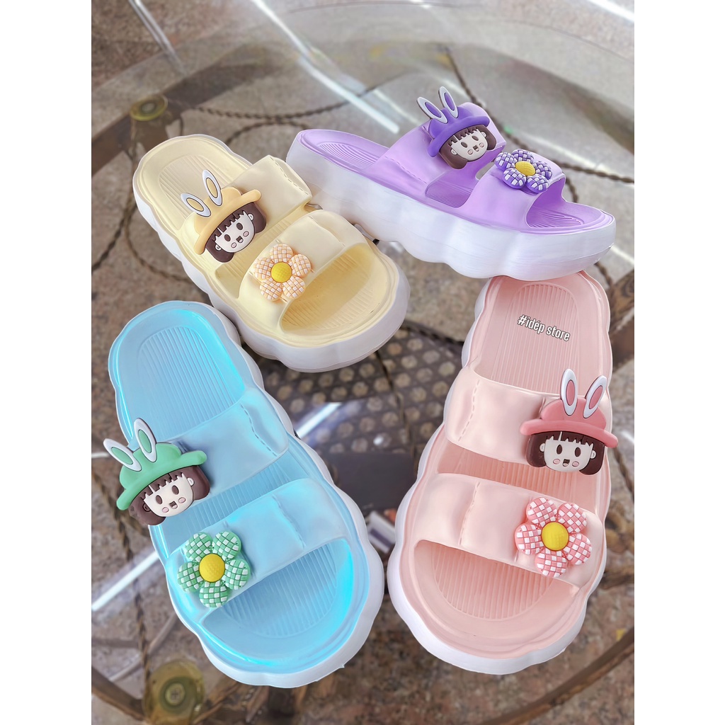 Dép nữ đế cao 4cm Gấu Nơ tăng chiều cao ❤iDép DL375❤ Dép bánh mì nữ quai ngang siêu nhẹ êm chân