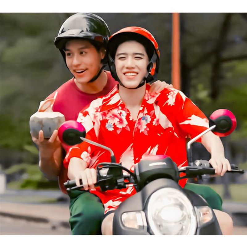 Áo sơ mi nam EERSHENSHI tay ngắn dáng rộng in hoa phong cách Thái Lan thường ngày