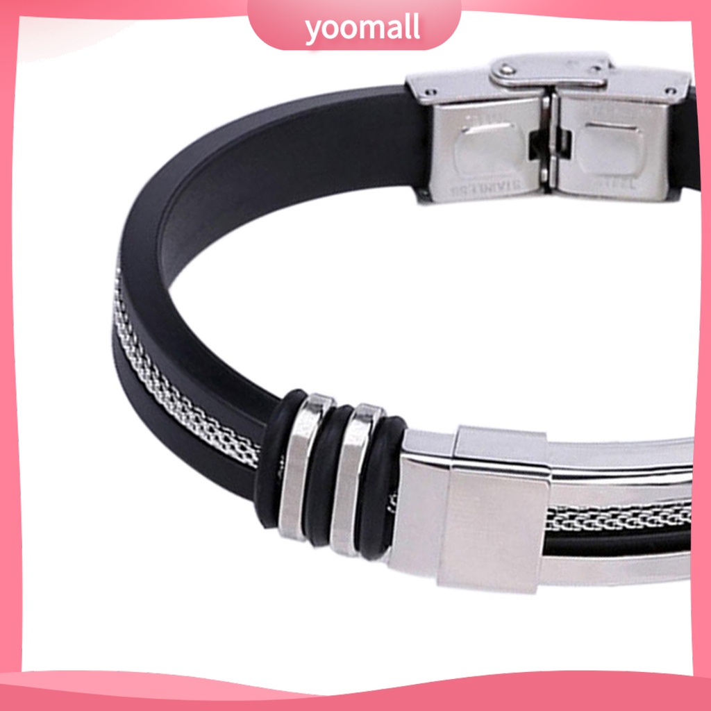 Vòng Tay Silicone Bản Rộng Bằng Thép Không Gỉ Cho Nam