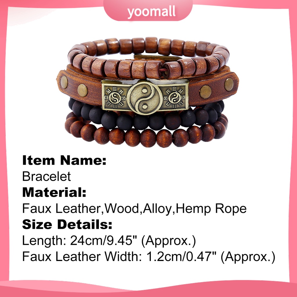 Bộ 4 Vòng Tay Da Xỏ Hạt Đơn Giản Nhiều Lớp Dễ Sử Dụng