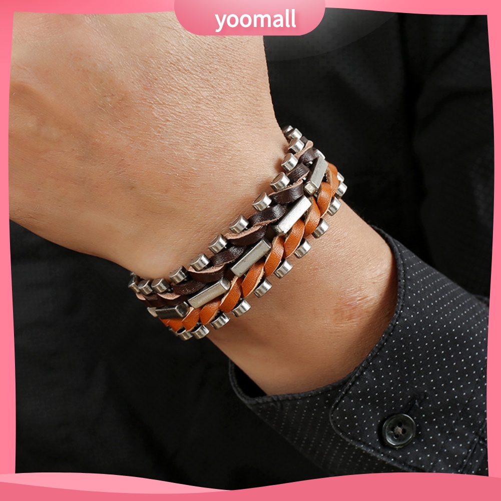 Vòng Tay Giả Da Bện Dây Điều Chỉnh Được Phong Cách Punk Cho Nam