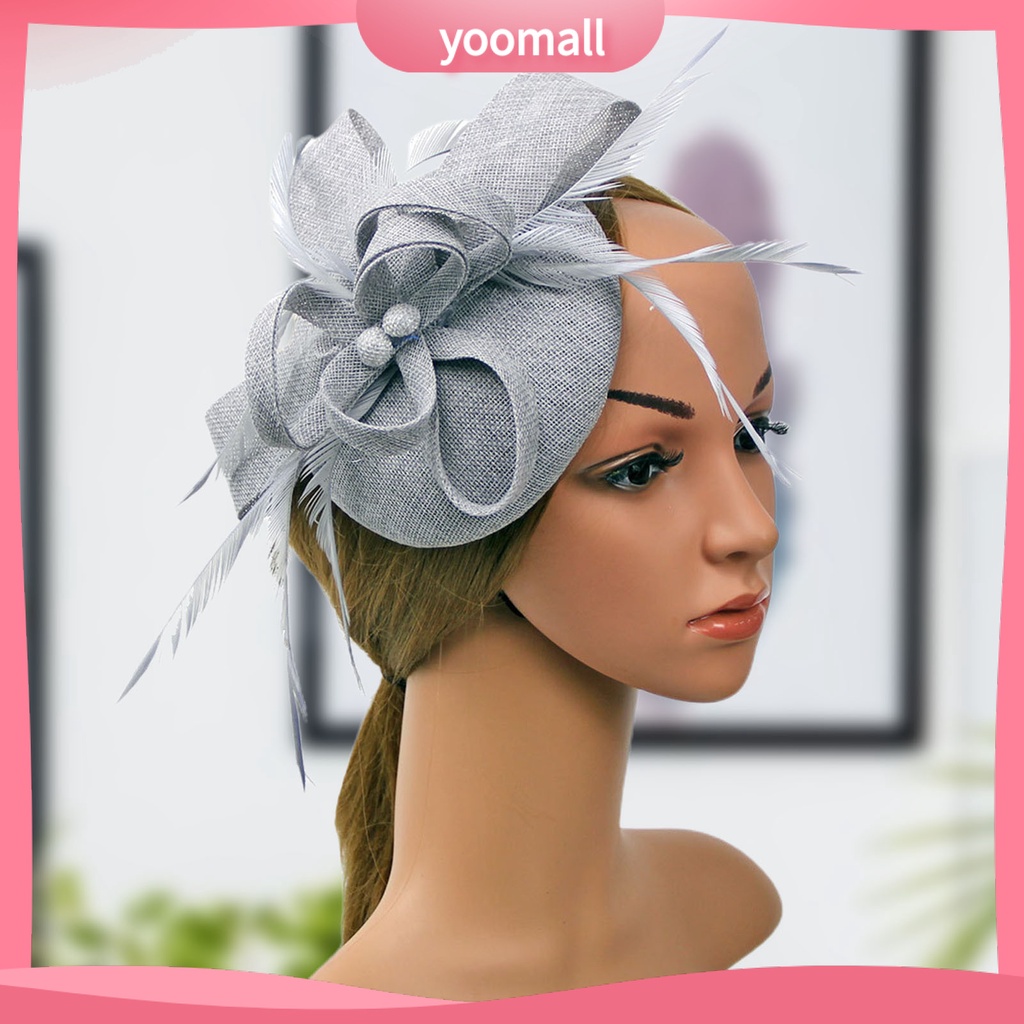 [YM] Mũ Beret Lưới Thắt Nơ Mini Đính Lông Vũ Giả