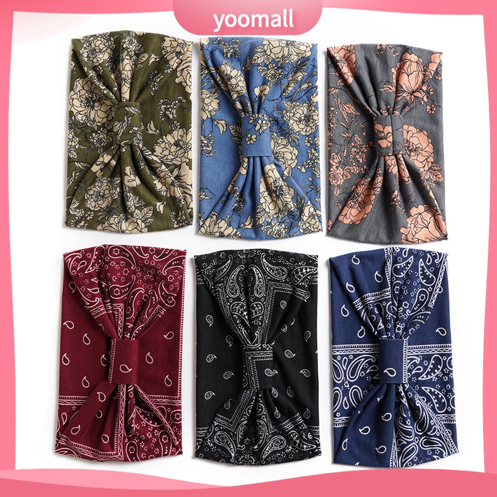 Băng Đô Bản Rộng Co Giãn Thấm Hút Mồ Hôi In Họa Tiết Phong Cách Bohemian Thời Trang Cho Nữ