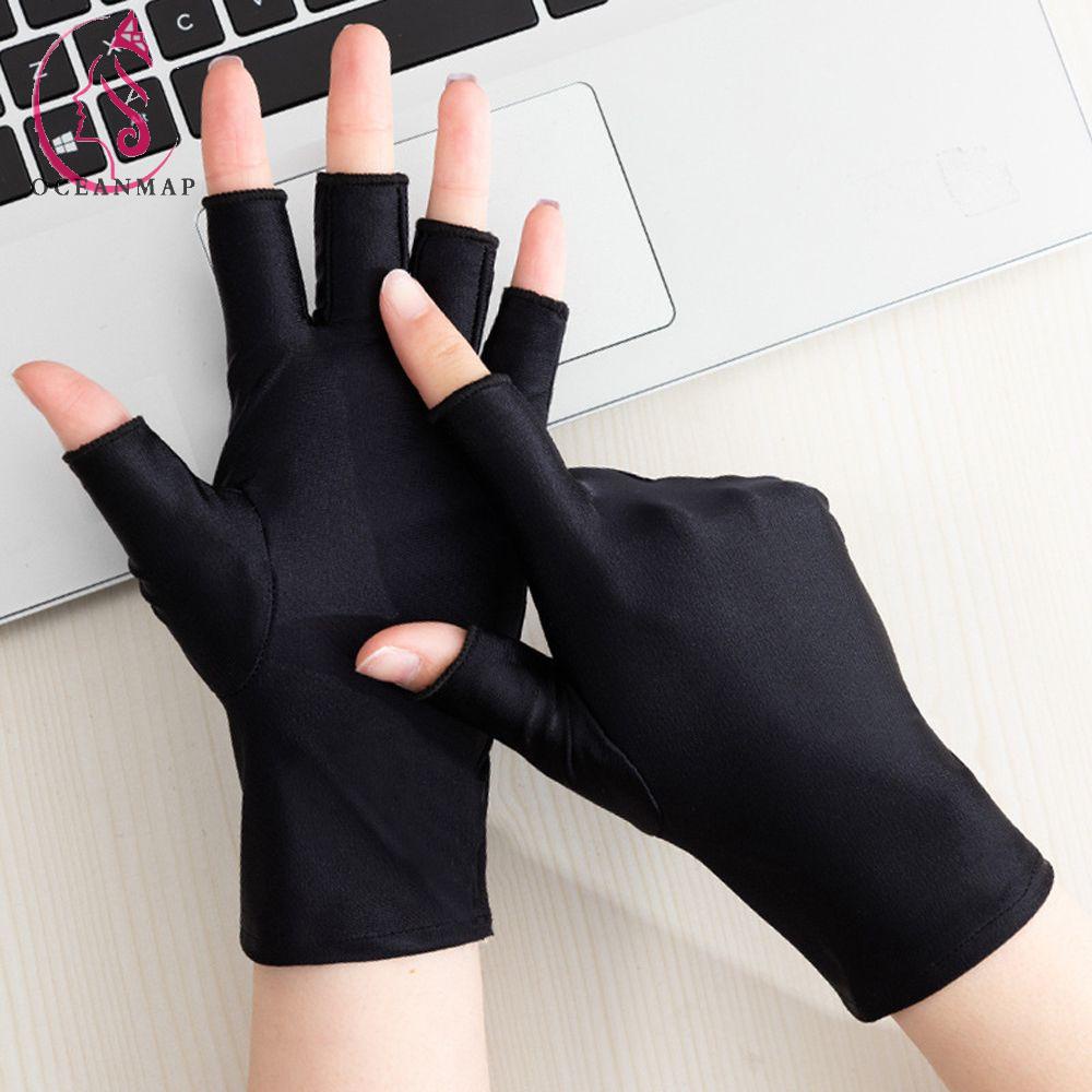 OCEANMAP Găng Tay Lái Xe Vải Lụa Lạnh Co Giãn Chống Nắng Hai Ngón Thời Trang Nữ