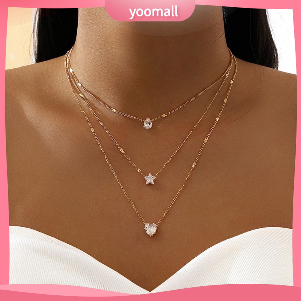 Vòng cổ Nhiều Tầng Mặt Trái Tim / Ngôi Sao Đính Đá Lấp Lánh Thời Trang Cho Nữ