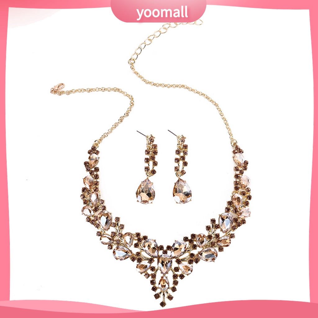 1 Set Vòng cổ Nối Dài Bông Tai Đính Đá Giả Kim Cương Lấp Lánh Cho Nữ