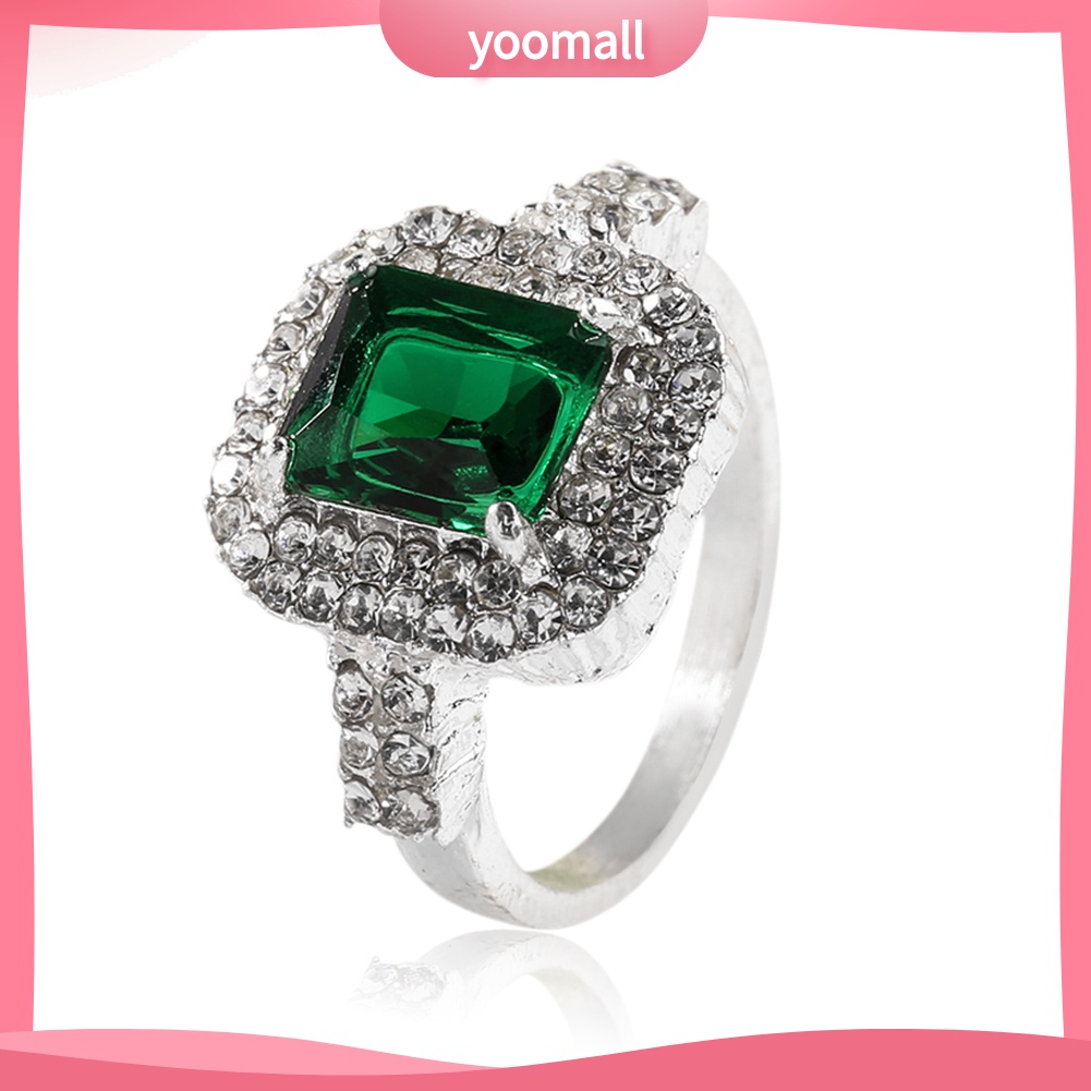 Nhẫn Cưới Mạ Bạc Đính Đá Zircon Xanh Lá Thời Trang Cho Nữ