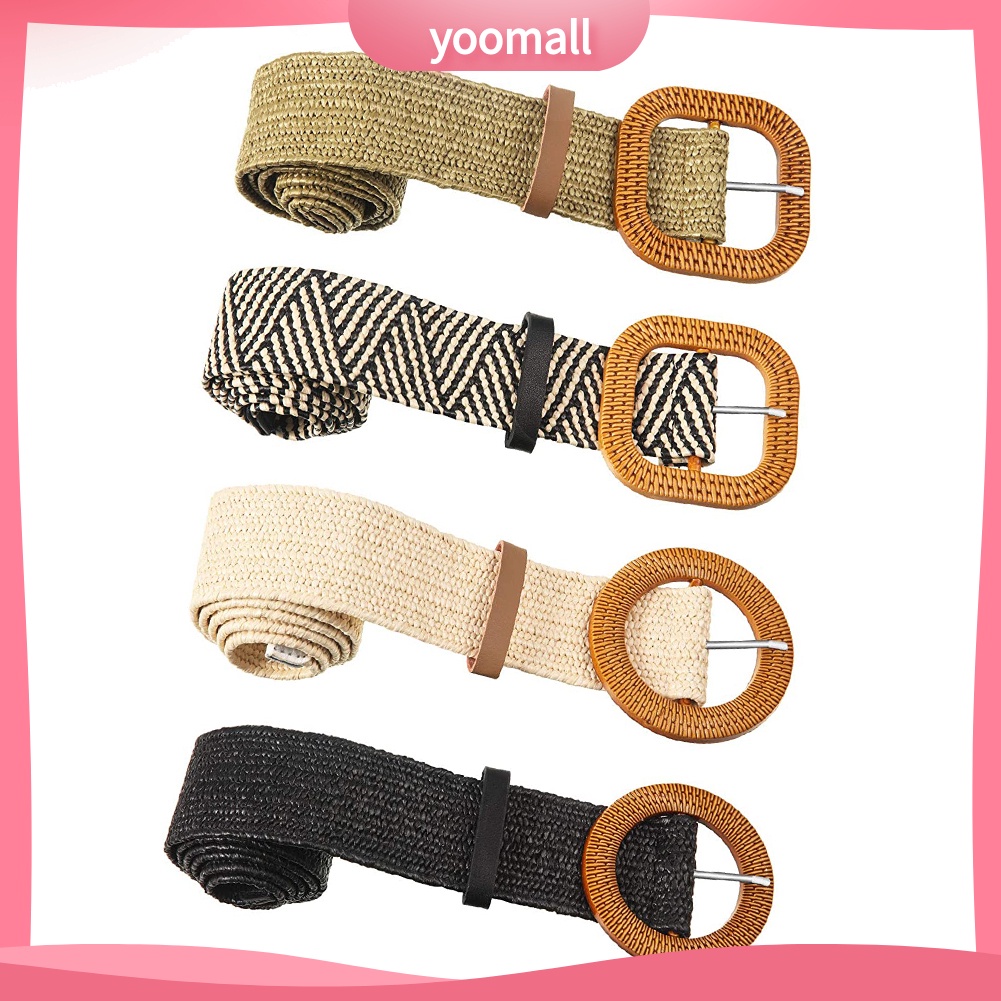 Thắt Lưng Dây Rơm Dệt Co Giãn Có Khóa Cài Phong Cách Boho Dành Cho Nữ