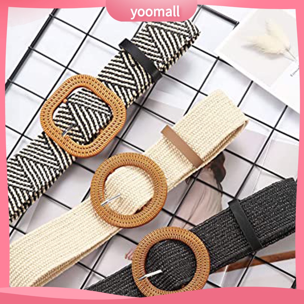 Thắt Lưng Dây Rơm Dệt Co Giãn Có Khóa Cài Phong Cách Boho Dành Cho Nữ
