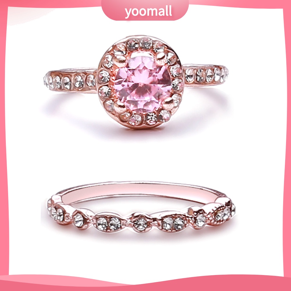 Bộ 2 Nhẫn Đính Đá Zircon Thời Trang Sang Trọng Cho Nữ