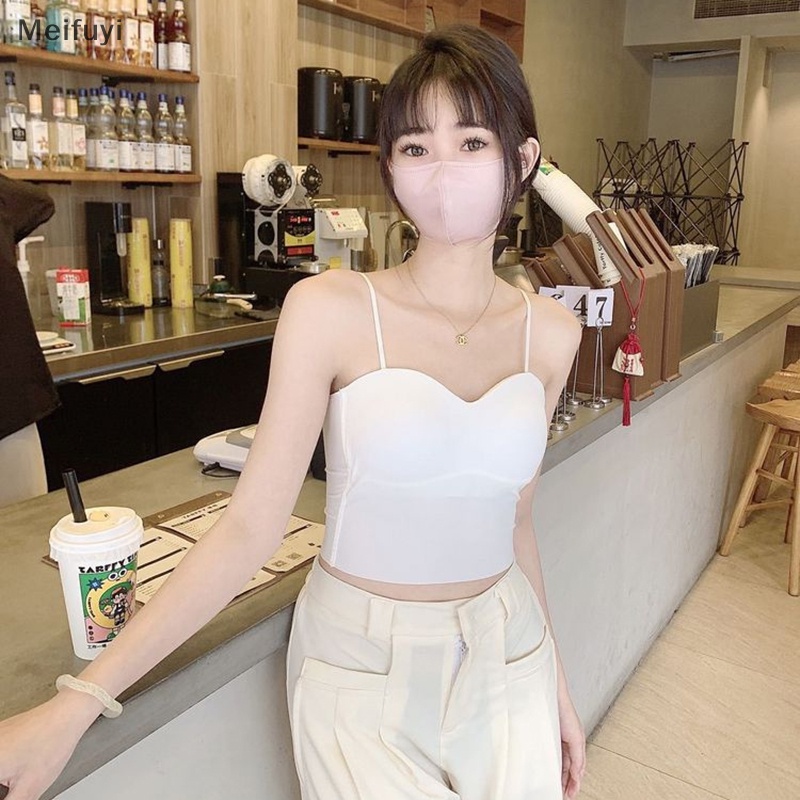 [Meifuyi] Women Camisole With Breast Pad Summer Solid Color Sexy Sleeveless Backless Slim Top COD