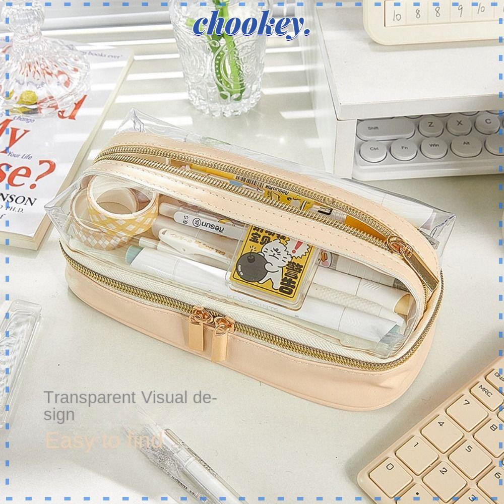 CHOOKEY Túi Đựng Bút Nhiều Ngăn Trong Suốt Sức Chứa Lớn Đa Năng Có Khóa Kéo Tiện Dụng Cho Học Sinh