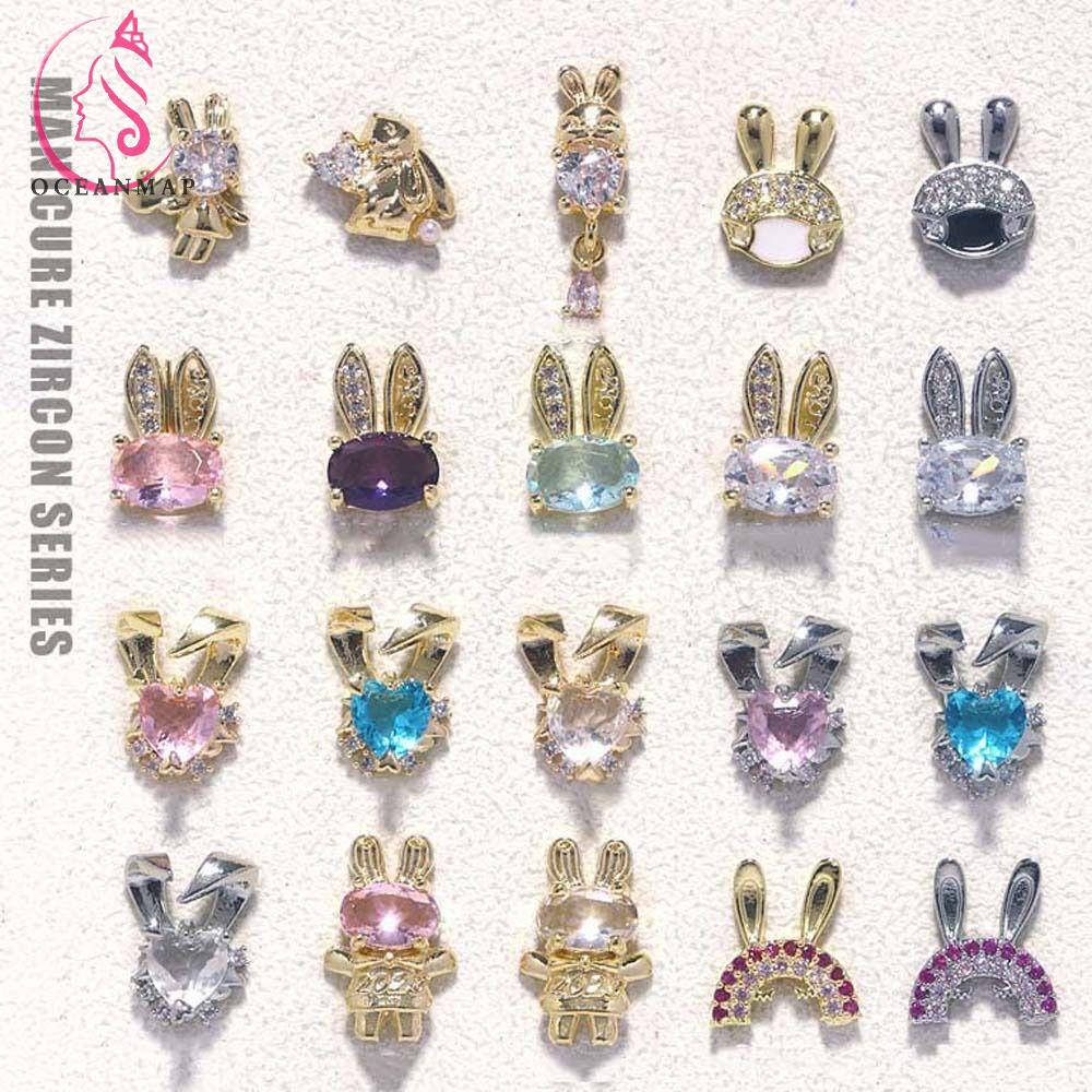 OCEANMAP Phụ Kiện Trang Trí Móng Tay 3D Hình Thỏ Bằng Hợp Kim Dễ Thương