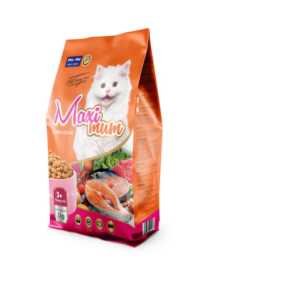 Hạt Mèo Con MAXIMUM Gói 1KG Cho Mèo Trên 3 Tháng Tuổi Vị Cá Ngừ Và Cá Hồi