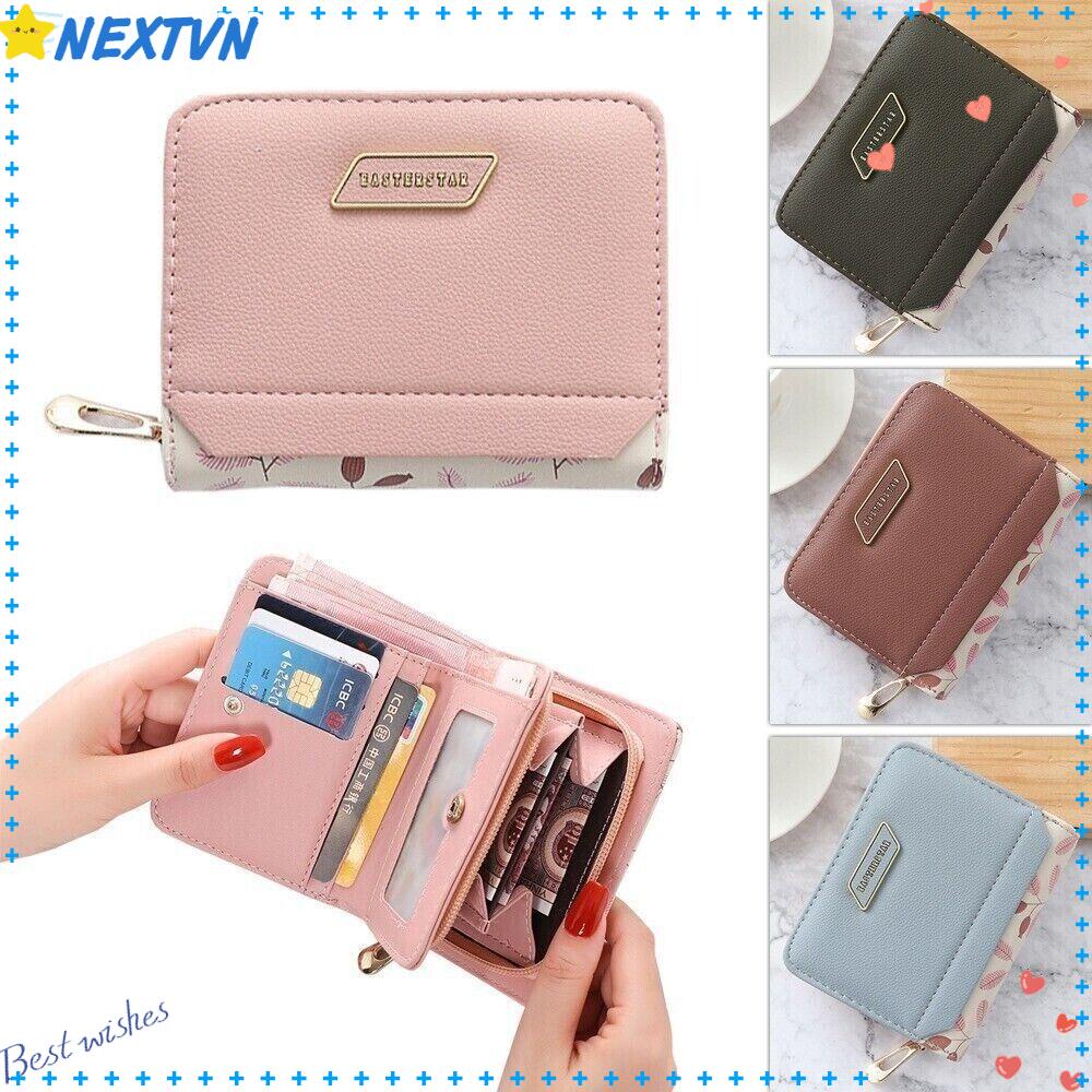 NEXTVN Ví Da PU Dáng Ngắn Có Khóa Kéo Đựng Tiền / Thẻ Tiện Dụng Cho Nữ