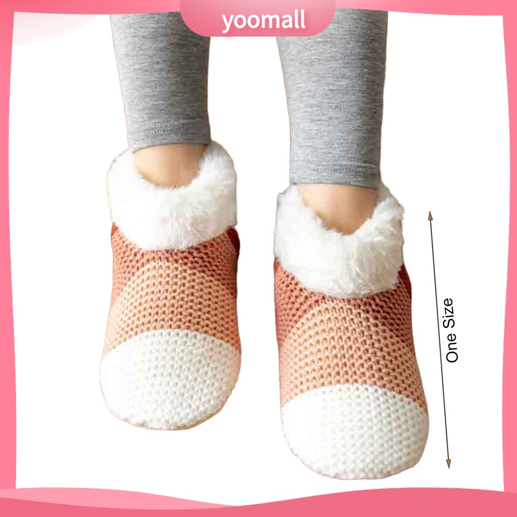 1 Đôi Vớ Dệt Kim Silicone Lót Lông Giữ Ấm Chống Trượt Cho Nam Nữ Đi Trong Nhà