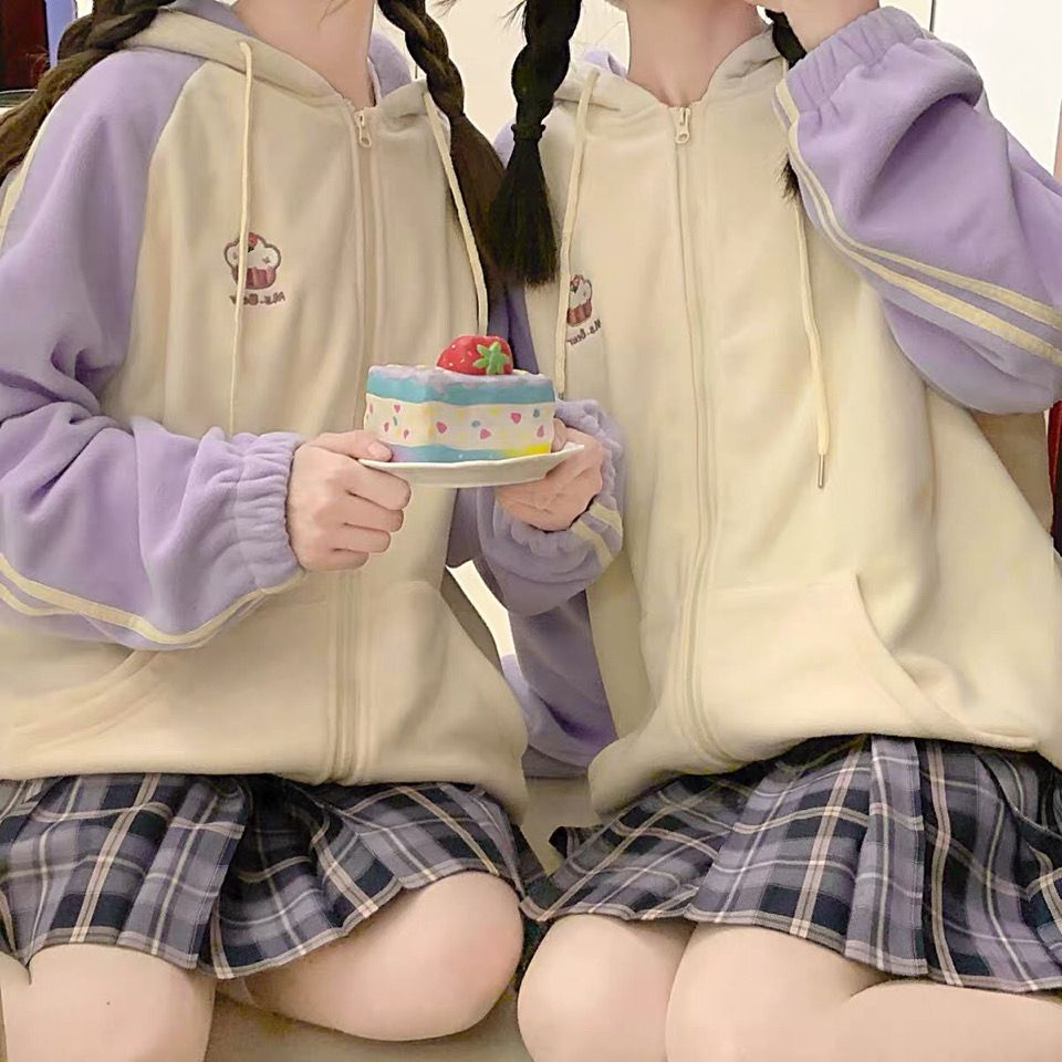 Áo Khoác Tay Dài Dáng Rộng Màu Tím Dễ Thương Phong Cách Hàn Quốc Cho Nữ