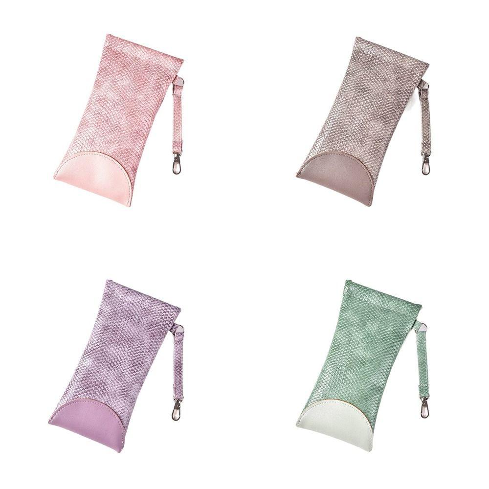 Túi Đựng Mắt Kính Bằng Da PU Mềm Tự Động Đóng Chống Nước Kích Thước Nhỏ Có Dây Đeo Trang Sức