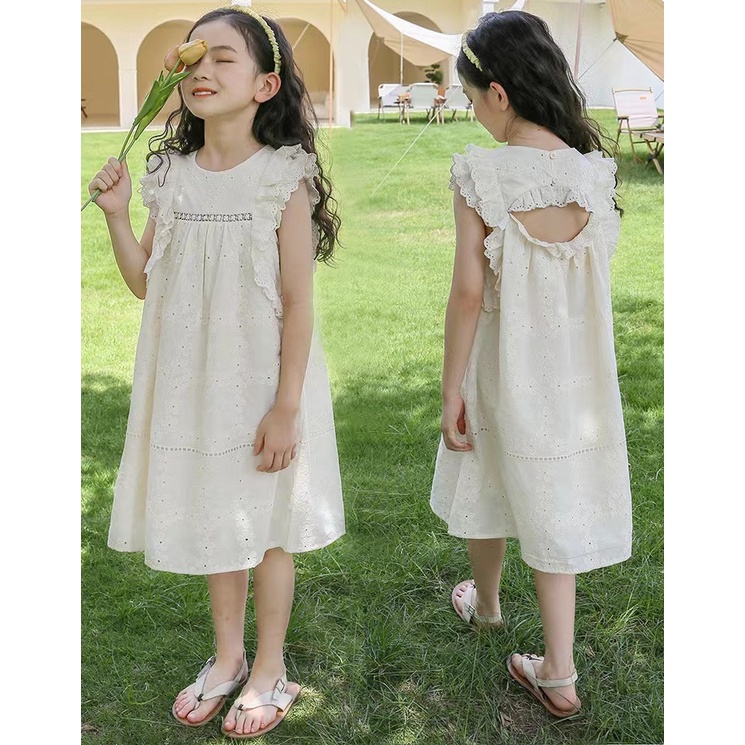 Đầm Công Chúa Chất Liệu Cotton Phối Ren Thời Trang Mùa Hè Hàn Quốc 2023 Mới Cho Bé Gái