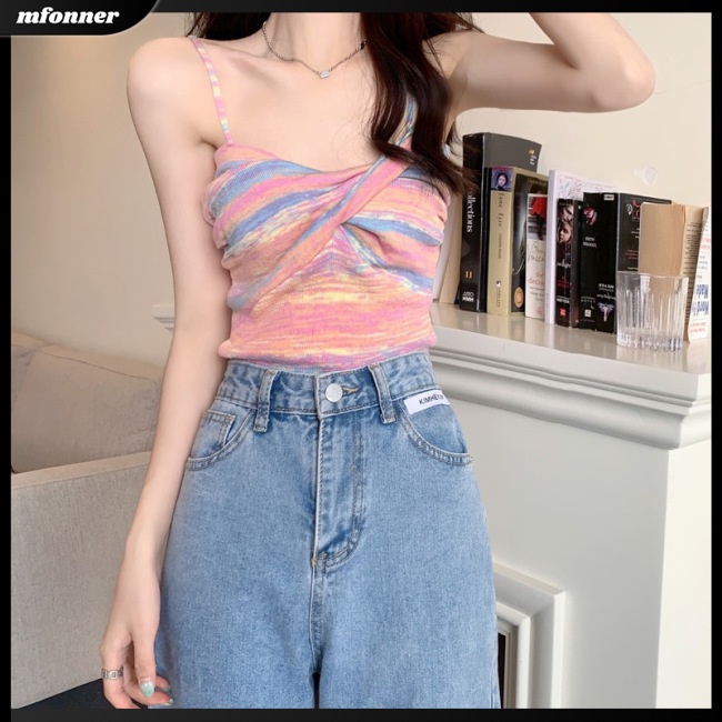 Áo Croptop Sát Nách Màu Sắc Tương Phản Thiết Kế Thoáng Khí Thoải Mái Cho Nữ