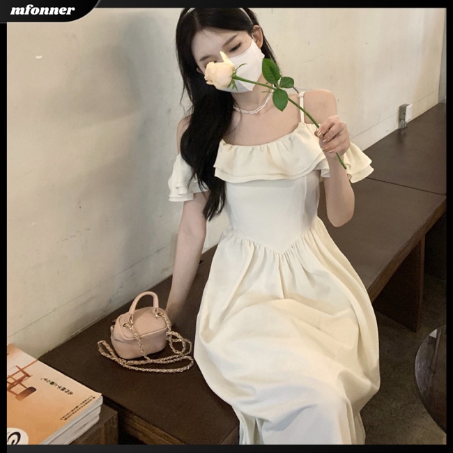 Đầm Lưng Cao Tay Bèo Màu Sắc Đơn Giản Thanh Lịch Cho Nữ