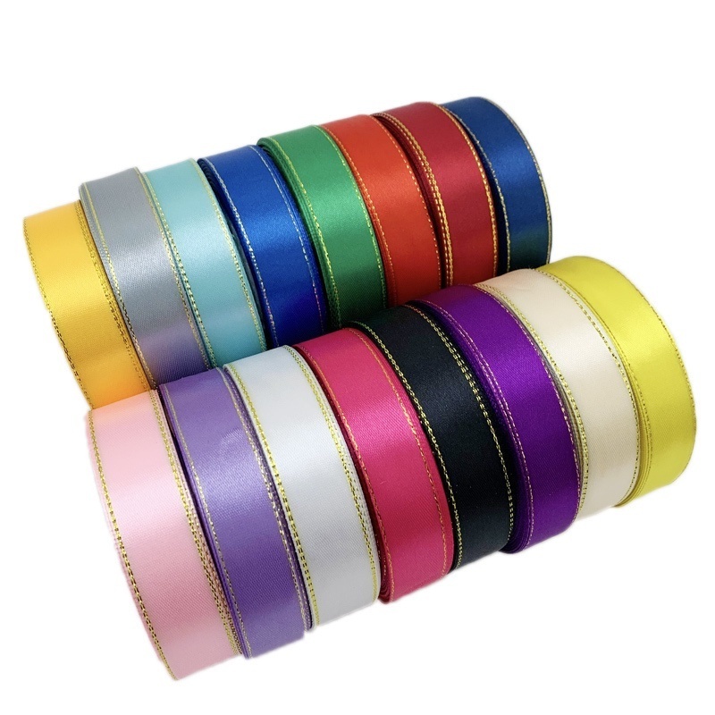 Cuộn Dây Ruy Băng Satin 20mm Viền Vàng Dùng Trang Trí DIY