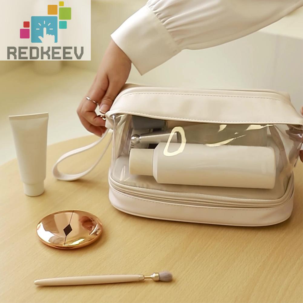 Túi Đựng Mỹ Phẩm Da PU Hai Lớp Đa Năng Có Khóa Kéo Cho Nữ