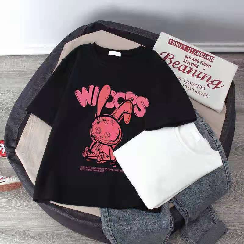 Áo Thun 100% Cotton Tay Ngắn Dáng Rộng In Họa Tiết Dễ Thương Phong Cách Hàn Quốc Thời Trang Mùa Hè Cho Nữ