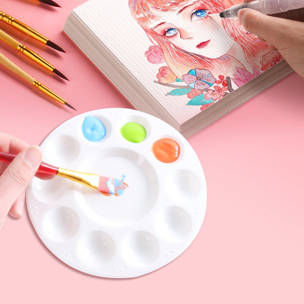 Khay Nhựa Tròn 17cm 10 Lỗ Đựng Phấn Màu Trắng Trơn Mịn Cho Học Sinh