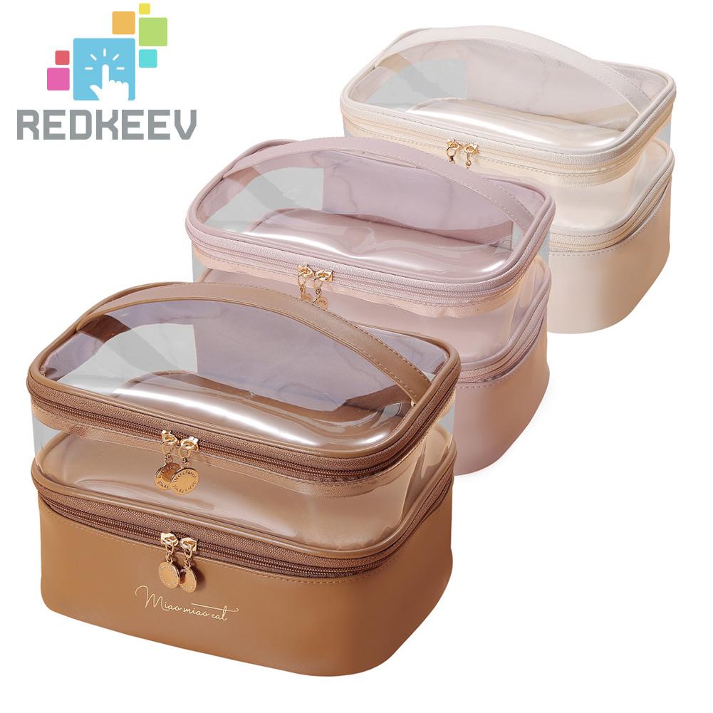 Túi Đựng Đồ Trang Điểm Bằng Da PU PVC Hai Lớp Có Tay Cầm Dành Cho Nữ