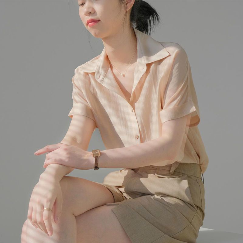 Áo Sơ Mi Mỏng Nhẹ Tay Ngắn Phong Cách Thời Trang Retro Dành Cho Nữ