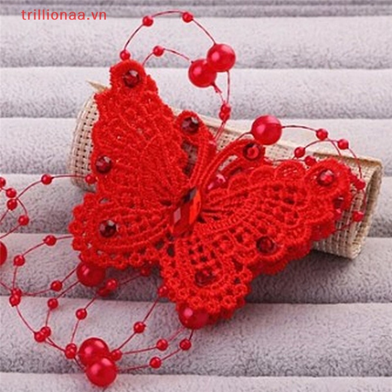 1 Kẹp Tóc Hình Bướm Đính Ngọc Trai Cho Cô Dâu