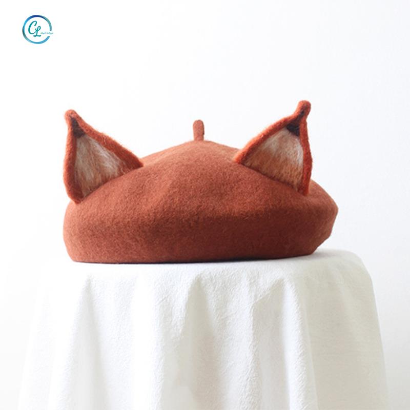 Mũ Beret Tai Cáo Dễ Thương Màu Sắc