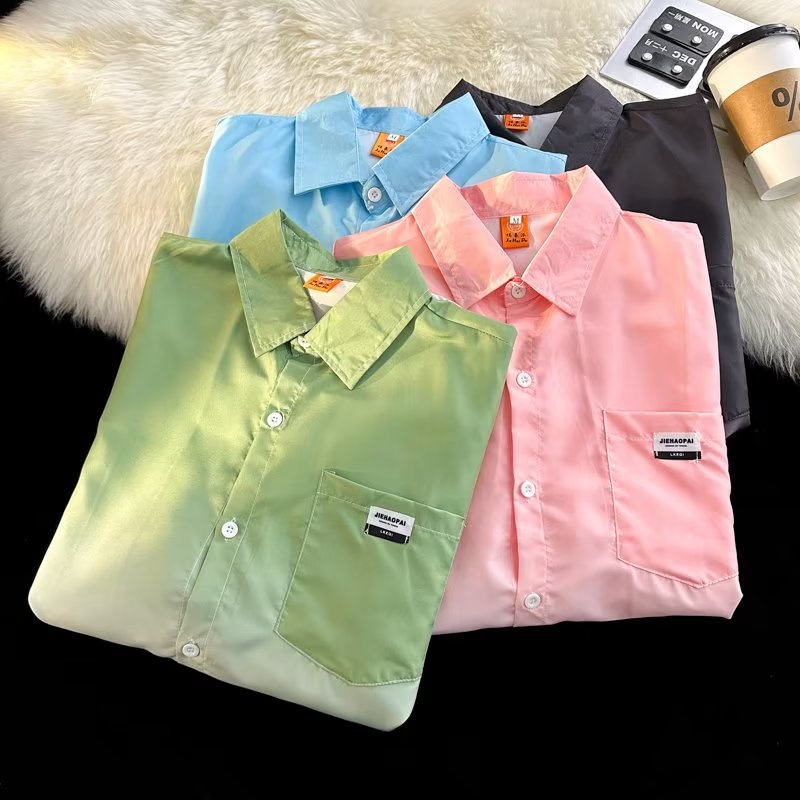 Áo Sơ Mi Tay Ngắn Nhuộm Màu gradient Phong Cách Đường Phố Mỹ Thời Trang Mùa Hè 2023