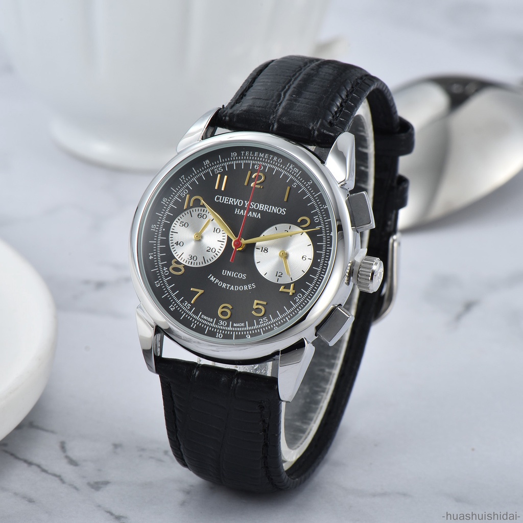 Đồng Hồ Quartz Cuervo Y Sobrinos Với Dây Đeo Da