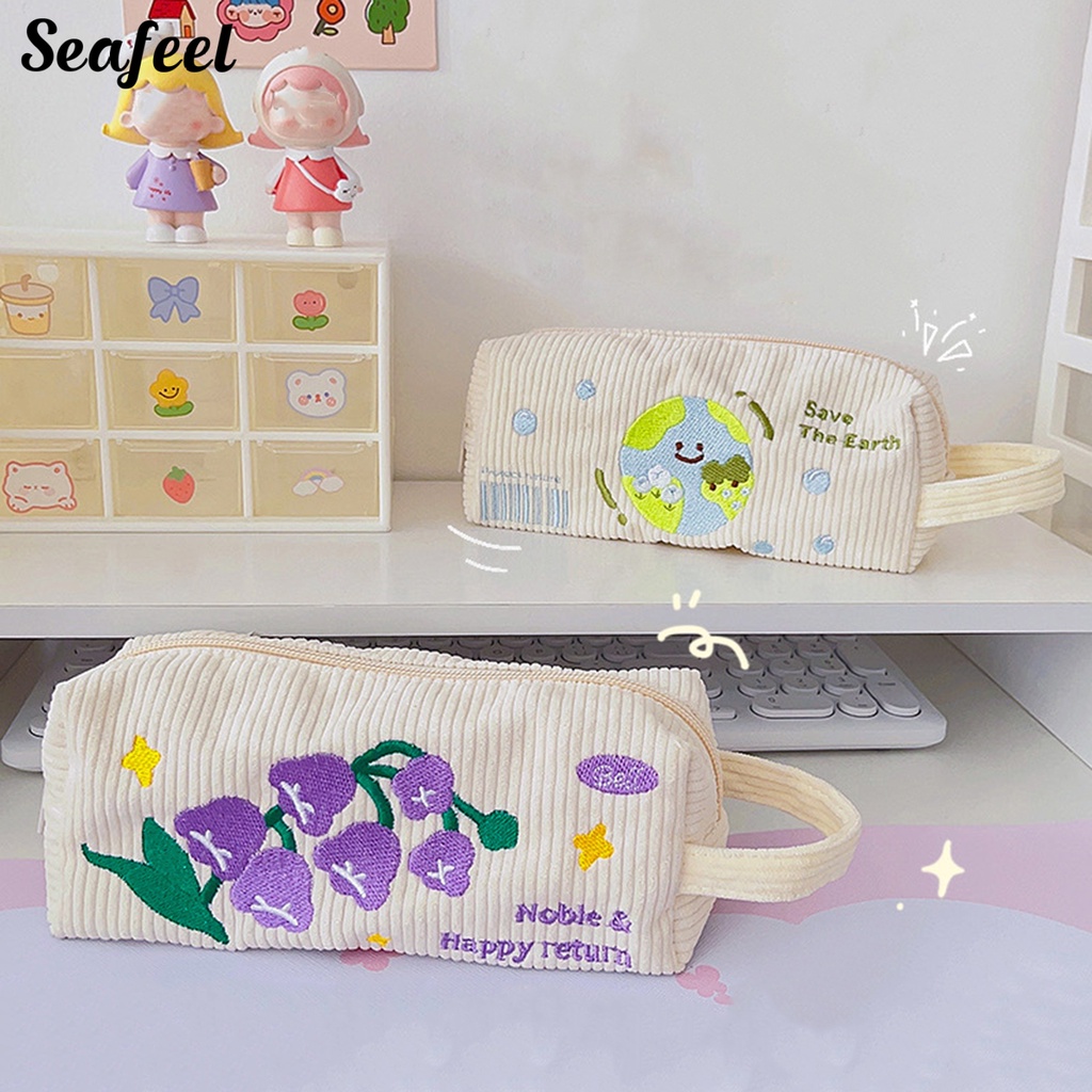 Bóp Viết Khóa Kéo Thêu Họa Tiết Hoạt Hình Dễ Thương Cho Học Sinh