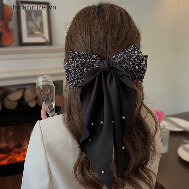 Kẹp Tóc Hình Nơ Đính Ngọc Trai Phong Cách Retro Cho Nữ