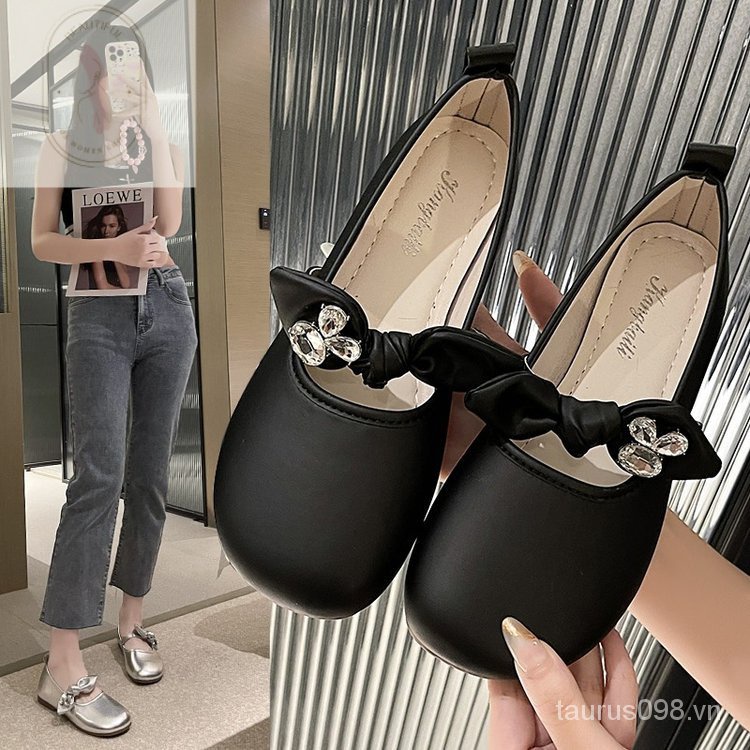 Giày Búp Bê Da PU Đế Thấp Mũi Tròn Thời Trang 2023 Cho Nữ