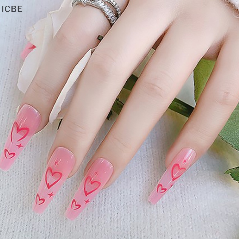 Bộ 24 Móng Tay Giả Dài Hình Thang Múa Ba Lê Đẹp Mắt DIY