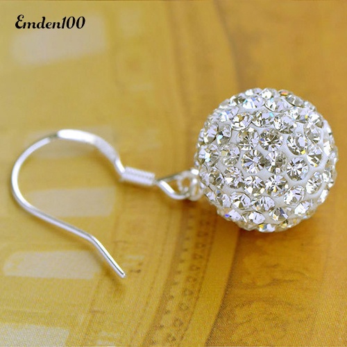 Bông Tai Thời Trang Kiểu Móc Mạ Bạc Đính Pha Lê Trong Suốt