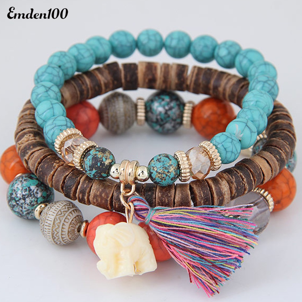 Bộ 3 Vòng Tay Chuỗi Hạt Phong Cách Bohemian Thời Trang