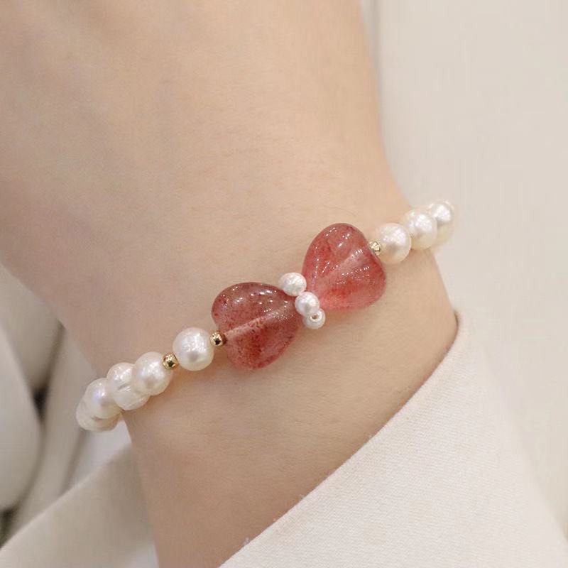 Vòng Tay Chuỗi Hạt Ngọc Trai Nơ Hồng Dễ Thương Ngọt Ngào Mới