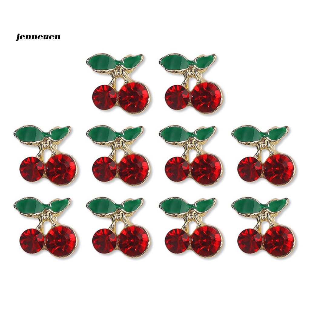 Set 10 Phụ Kiện Đính Trang Trí Móng Tay Chống Rỉ Sét Hình Quả Cherry Đính Đá Xinh Xắn